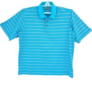 Kirkland Signature Mens Performance Polo Shirt XXL Blue Stripe Short Sleeve NWOT